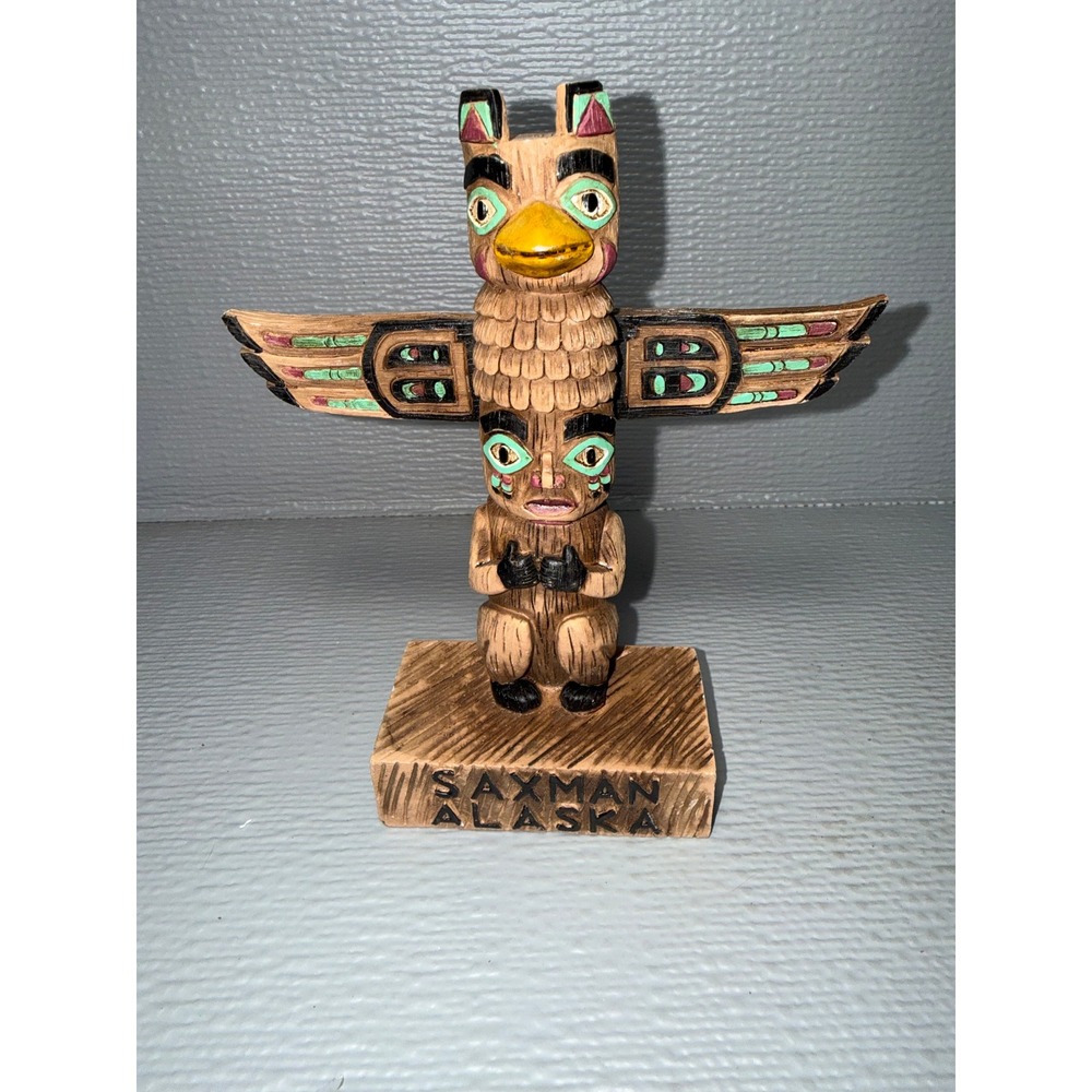Saxman‎ Alaska Totem Pole Thunderbird Souvenir Figurine Hand Painted 5.5 inch